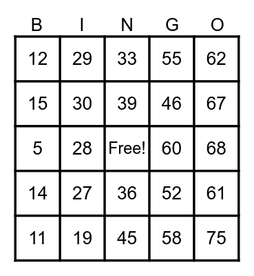Untitled Bingo Card