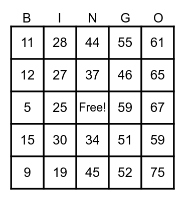 Untitled Bingo Card