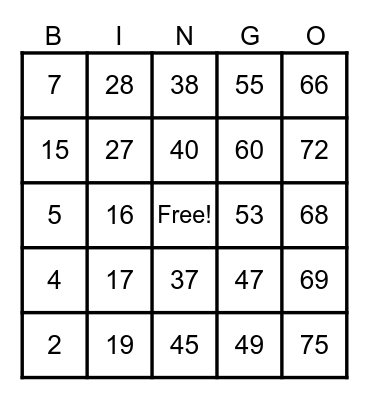 Untitled Bingo Card