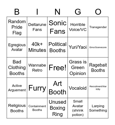Booth Game Bingo Card