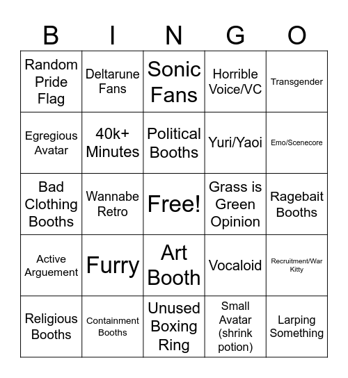Booth Game Bingo Card