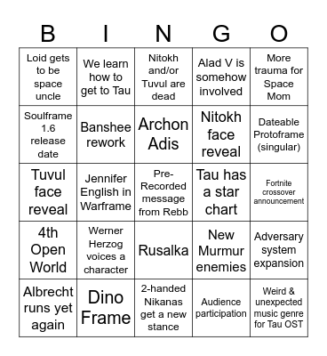 TennoCon 2026 Bingo Card