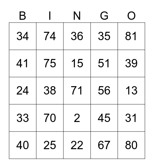 Untitled Bingo Card