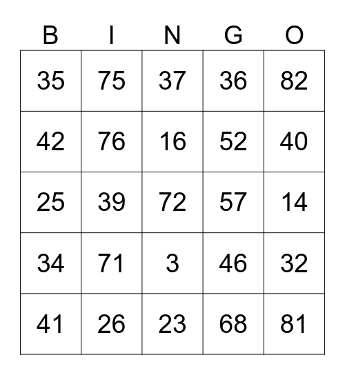 Untitled Bingo Card