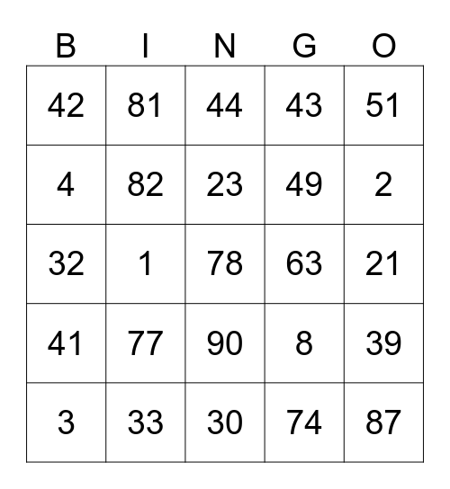 Untitled Bingo Card