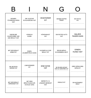 JENNY ♥ HOCHZEITSBINGO ♥ JOHN Finde einen  Gast , der … Bingo Card
