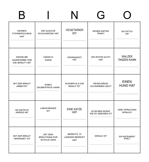 JENNY ♥ HOCHZEITSBINGO ♥ JOHN Finde einen  Gast , der … Bingo Card