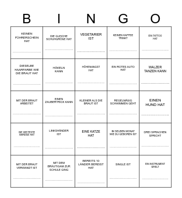 JENNY ♥ HOCHZEITSBINGO ♥ JOHN Finde einen  Gast , der … Bingo Card