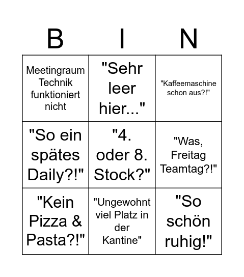 Freitag Büro Bingo Card