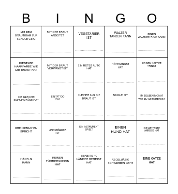 JENNY ♥ HOCHZEITSBINGO ♥ JOHN Finde einen  Gast , der … Bingo Card