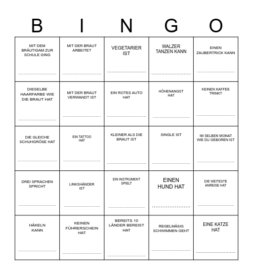 JENNY ♥ HOCHZEITSBINGO ♥ JOHN Finde einen  Gast , der … Bingo Card