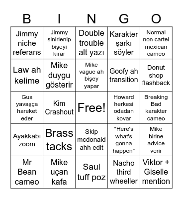 Better Call Saul Bingo Card