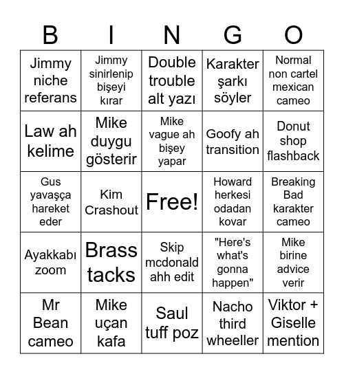 Better Call Saul Bingo Card