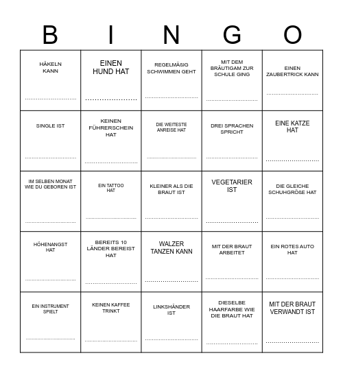 JENNY ♥ HOCHZEITSBINGO ♥ JOHN Finde einen  Gast , der … Bingo Card