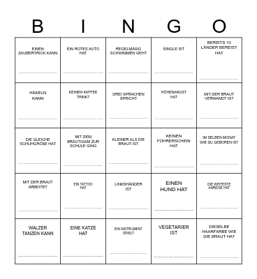 JENNY ♥ HOCHZEITSBINGO ♥ JOHN Finde einen  Gast , der … Bingo Card