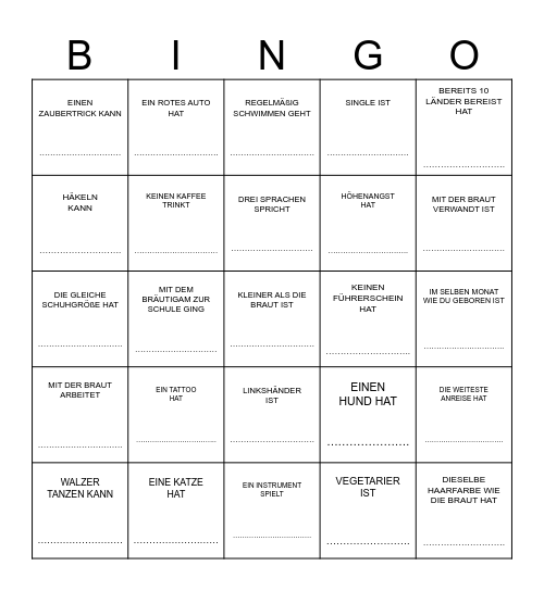 JENNY ♥ HOCHZEITSBINGO ♥ JOHN Finde einen  Gast , der … Bingo Card