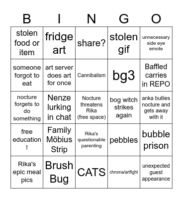 Fisher's Hideout Bingo Card