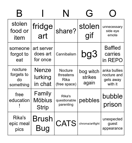 Fisher's Hideout Bingo Card