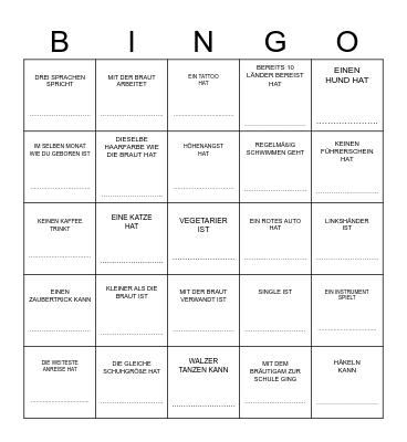 JENNY ♥ HOCHZEITSBINGO ♥ JOHN Finde einen  Gast , der … Bingo Card