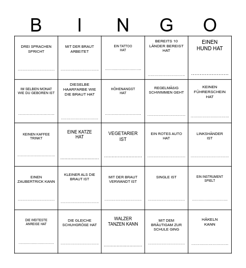 JENNY ♥ HOCHZEITSBINGO ♥ JOHN Finde einen  Gast , der … Bingo Card