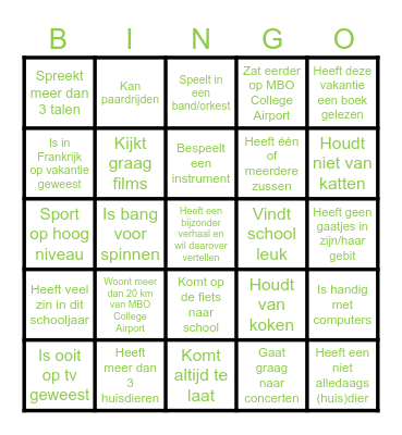 Kennismakingsbingo FD MBO College Airport Bingo Card