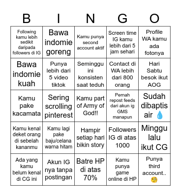 CG NWY 18 Bingo Card
