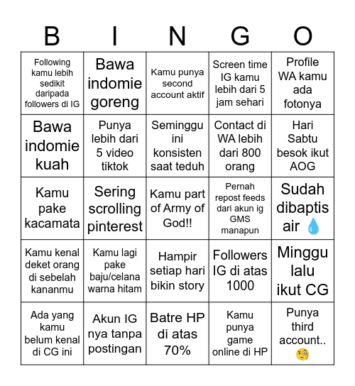 CG NWY 18 Bingo Card