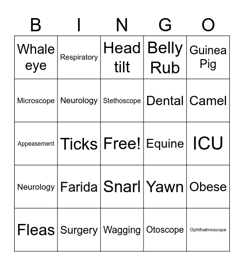 Veterinary Bingo Card