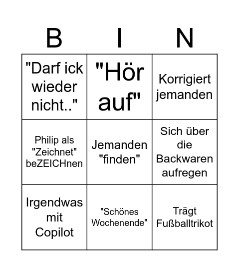 Connor Bingo Card