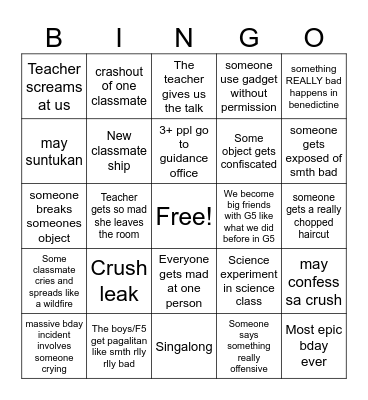 GRADE 6A 2026-2027 SY BINGO Card