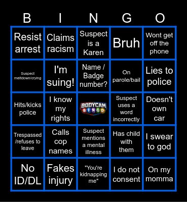 BODYCAM BINGO! Bingo Card