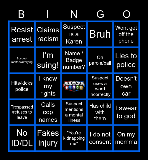 BODYCAM BINGO! Bingo Card
