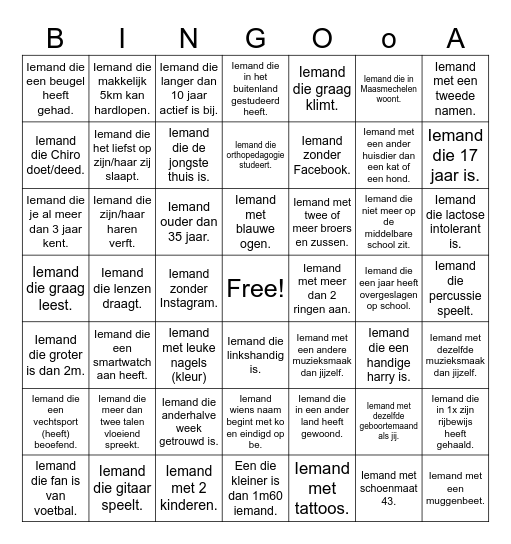 Mensenbingo Card