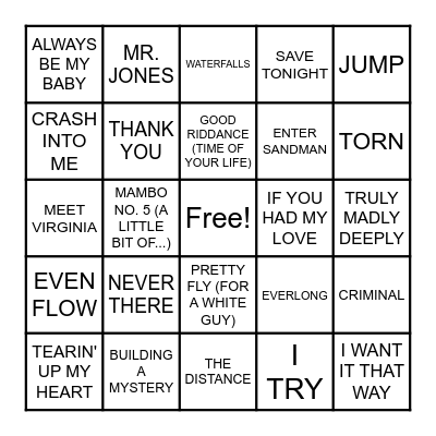 HITS FROM THE 90s #2 Bingo Card