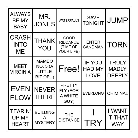 HITS FROM THE 90s #2 Bingo Card