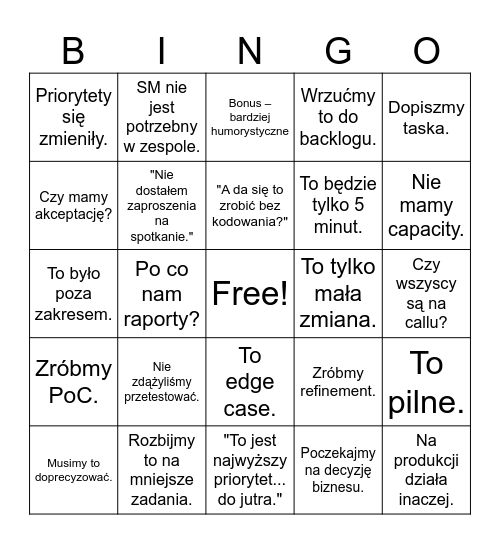 Agile Bingo Card
