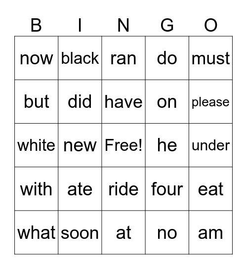 Primer Bingo Card