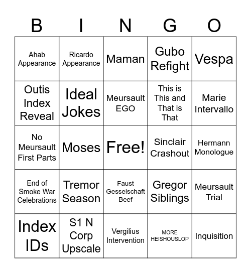 Limbus Season VIII Bingo Card