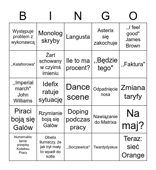 Filmowe bingo Card
