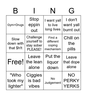 Substance Abuse Prevention Bingo Card