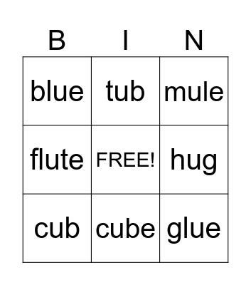 Long U Bingo Card