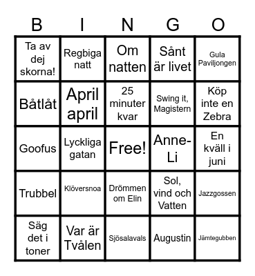 Musikbingo Card