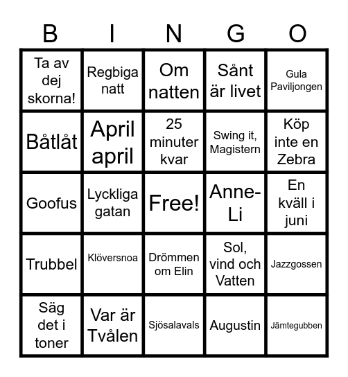 Musikbingo Card