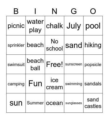 Summer Bingo Card
