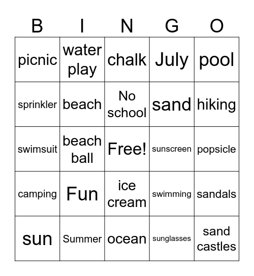 Summer Bingo Card