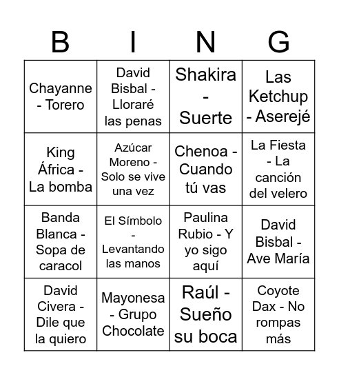 Caribe Mix 2000-2005 YTM Bingo Card