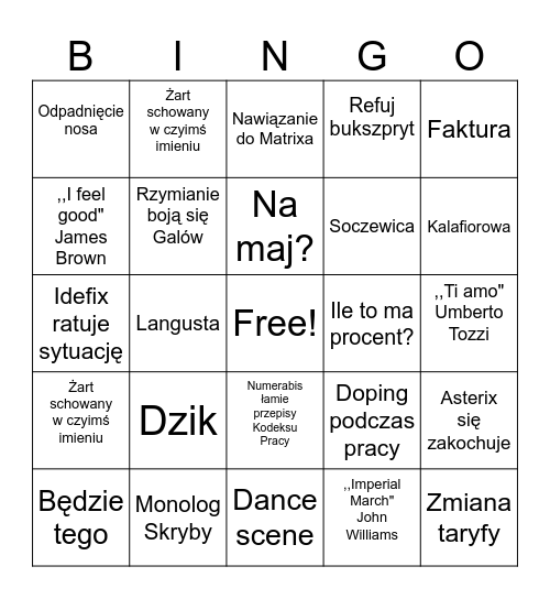 Bingo Filmowe Bingo Card