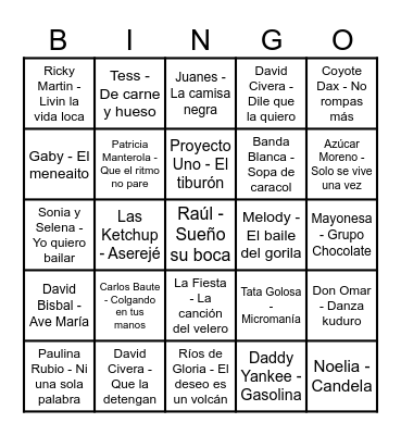 Caribe Mix 2000-2005 Bingo Card
