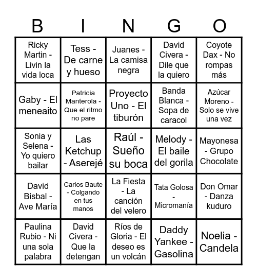 Caribe Mix 2000-2005 Bingo Card