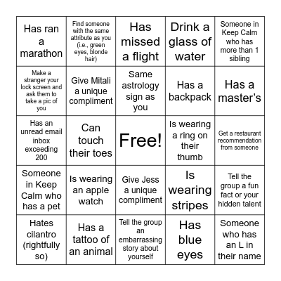 Keep Calm Graffi-Tee Crawl Bingo Card
